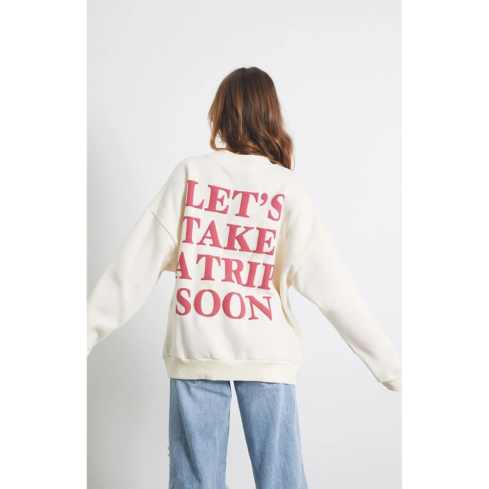 YLLW YELLOW THE LABEL Let's Take A Trip Soon Crew Neck Sweatshirt Sz L Oversized